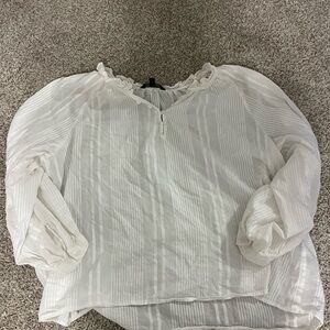 Banana Republic White Blouse with Ruffle Trim